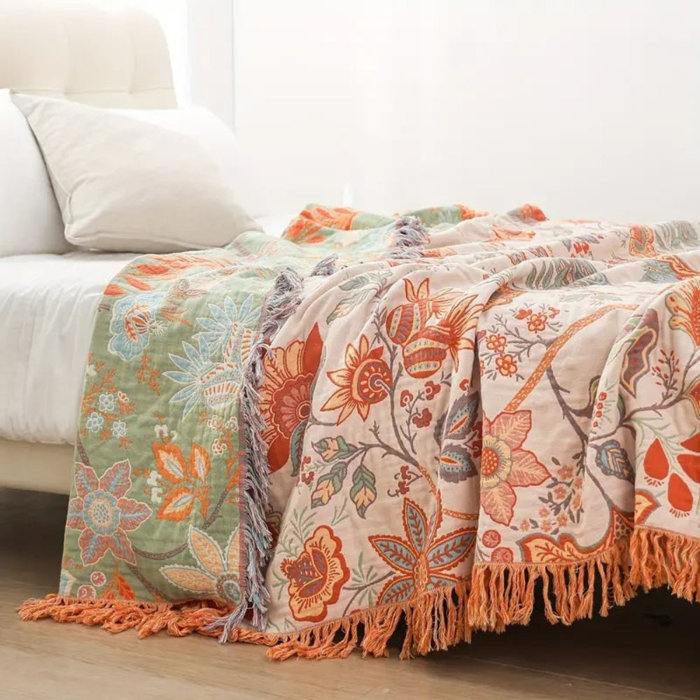Boho Floral Fringe Throw Blanket