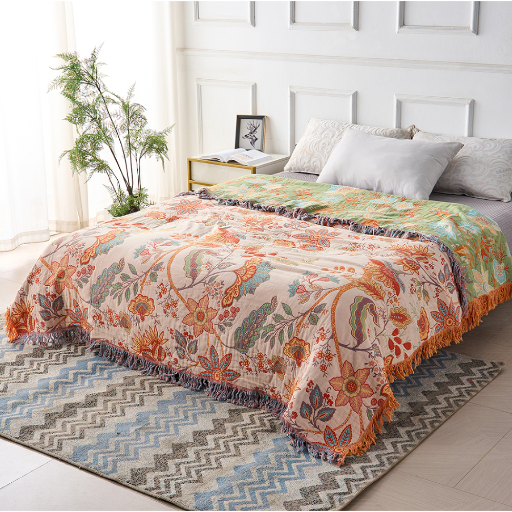 Boho Floral Fringe Throw Blanket