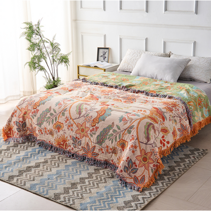 Boho Floral Fringe Throw Blanket