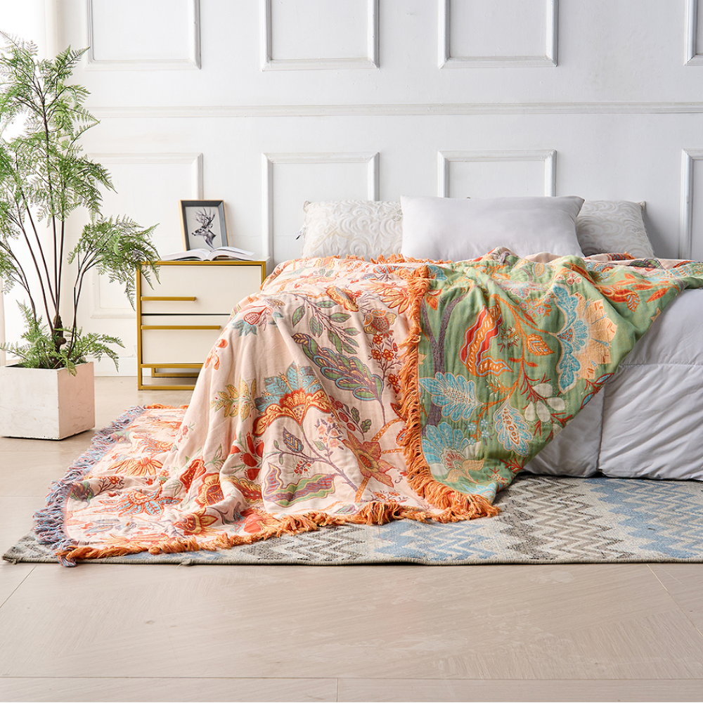 Boho Floral Fringe Throw Blanket