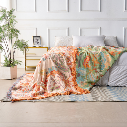 Boho Floral Fringe Throw Blanket