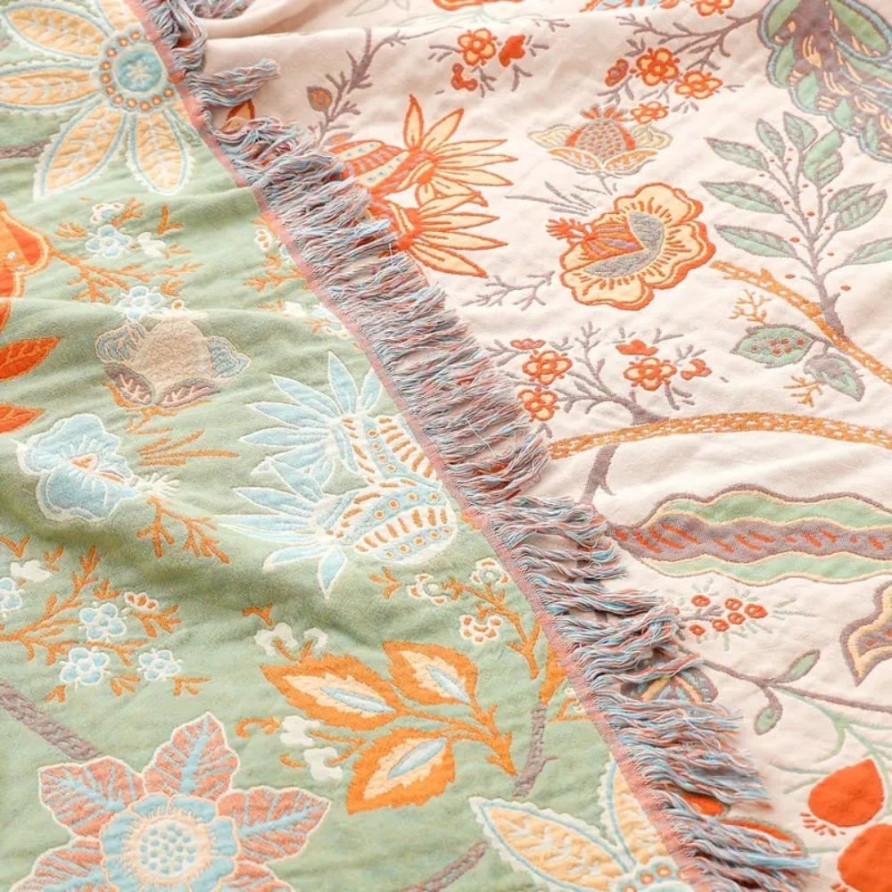Boho Floral Fringe Throw Blanket