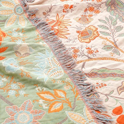 Boho Floral Fringe Throw Blanket
