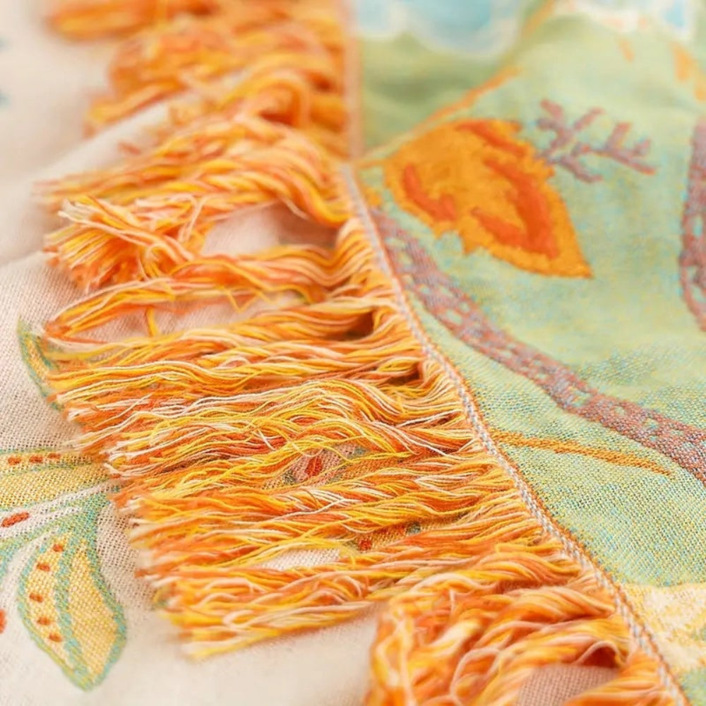 Boho Floral Fringe Throw Blanket