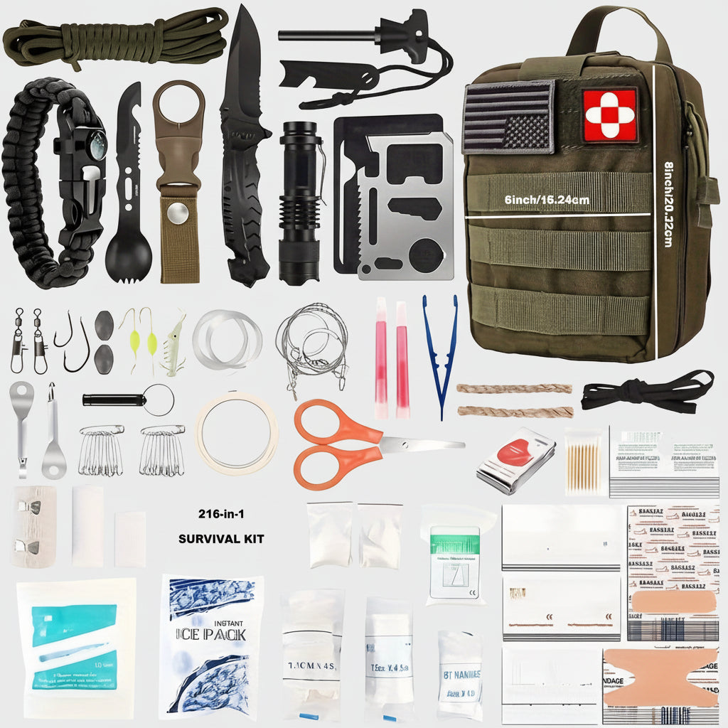 Compact Survival Backpack with Essential Outdoor First Aid Gear & Tools