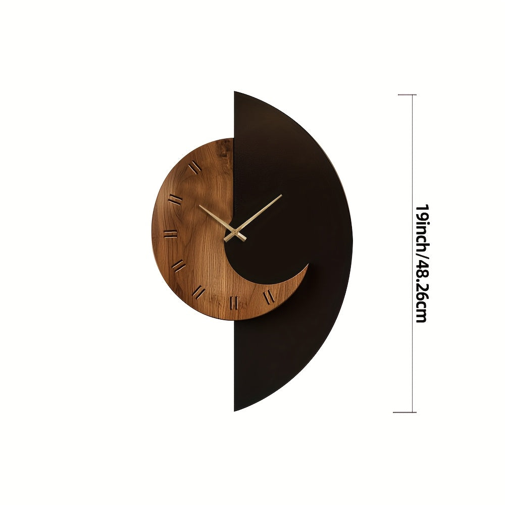 Sleek Modern Half-Moon Wooden Wall Clock - Quiet,