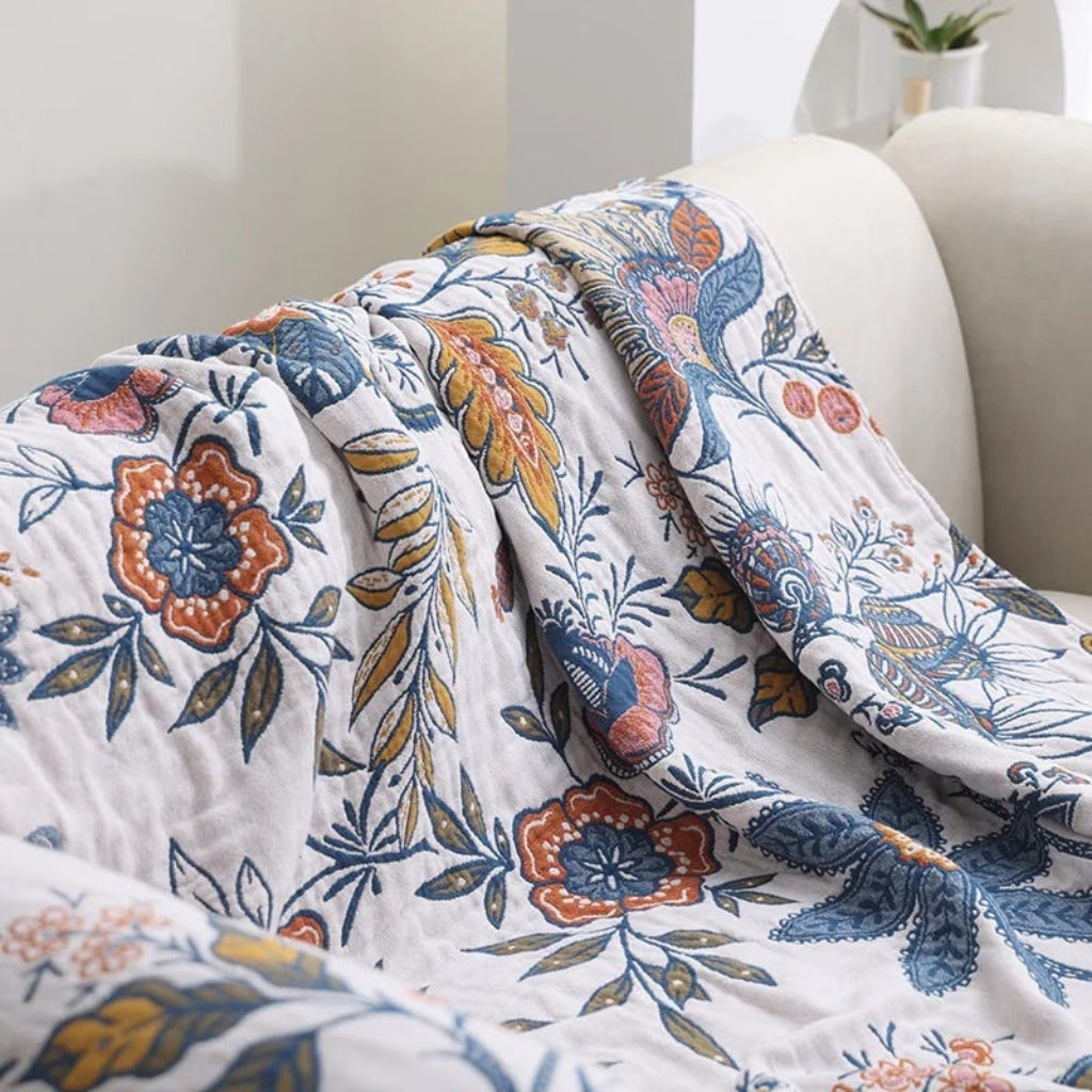 Cooling Floral Boho Sofa Throw Blanket – Lightweight, Breathable Comfort