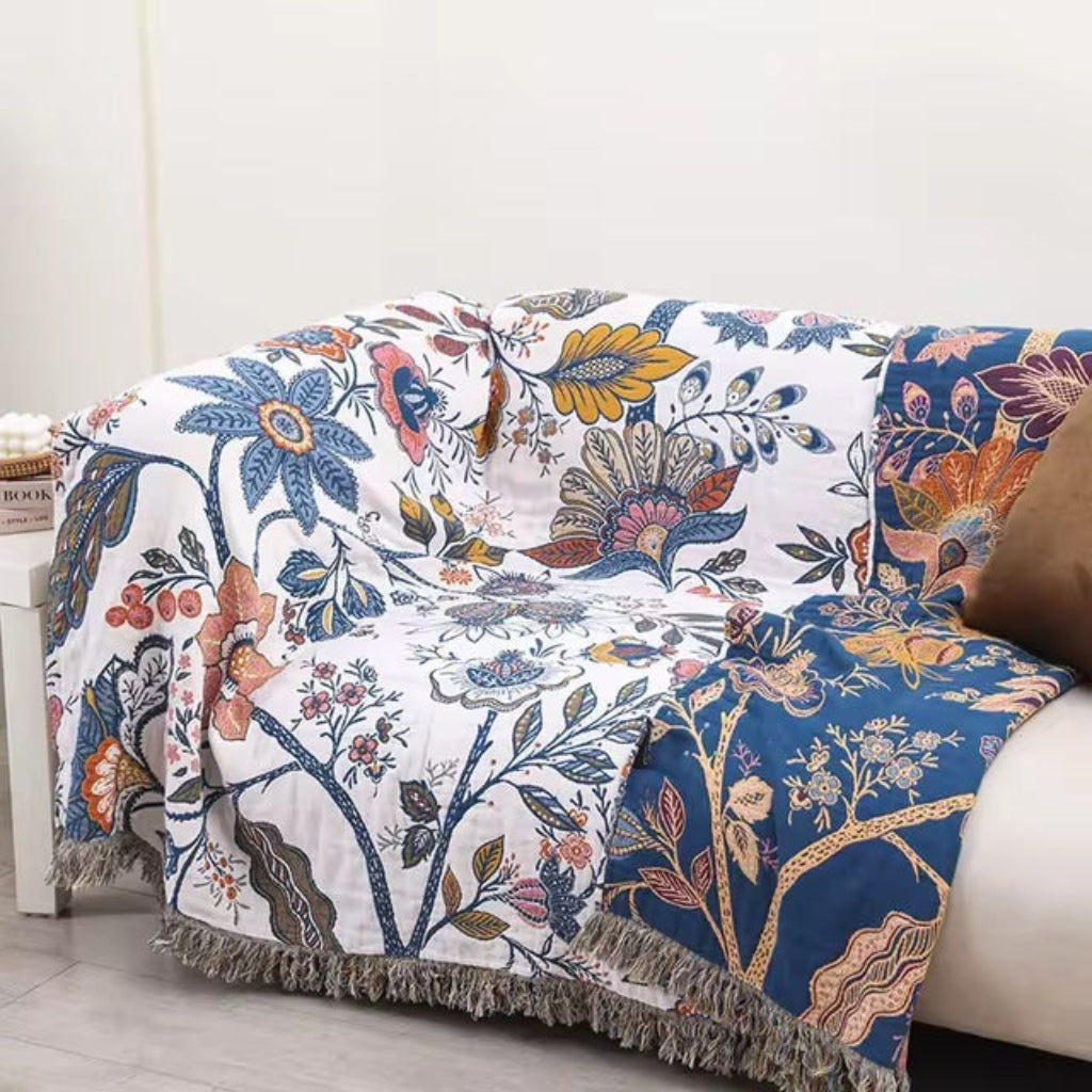 Cooling Floral Boho Sofa Throw Blanket – Lightweight, Breathable Comfort