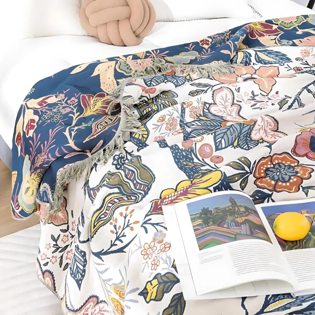 Cooling Floral Boho Sofa Throw Blanket – Lightweight, Breathable Comfort