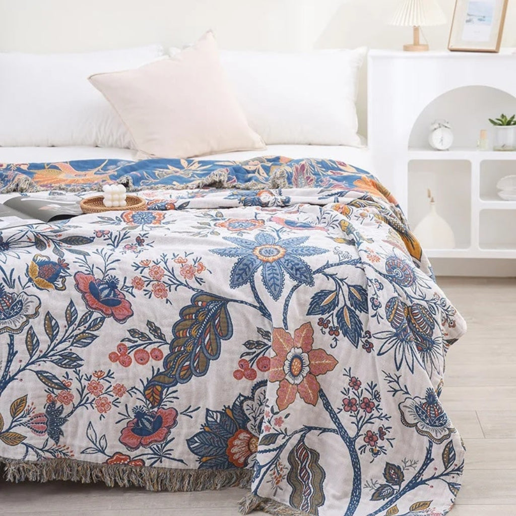 Cooling Floral Boho Sofa Throw Blanket – Lightweight, Breathable Comfort