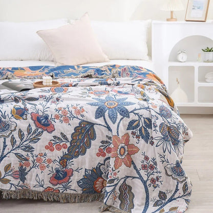 Cooling Floral Boho Sofa Throw Blanket – Lightweight, Breathable Comfort