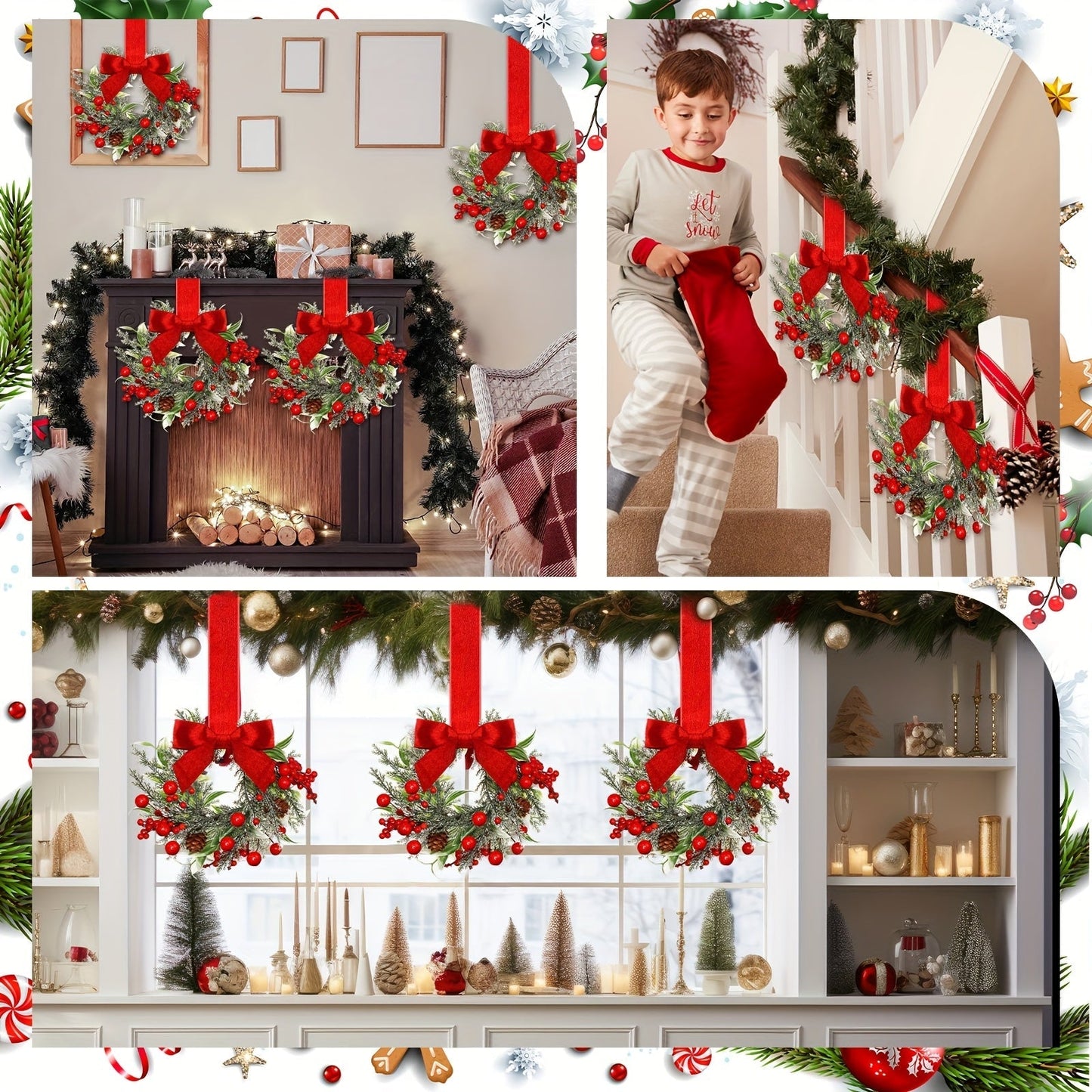 Hanging Christmas Wreath with Red Bow and Pinecones – Festive Holiday Decor