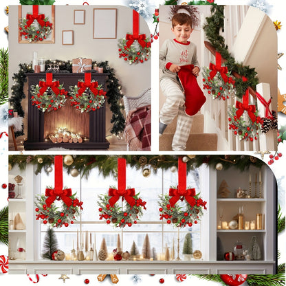 Hanging Christmas Wreath with Red Bow and Pinecones – Festive Holiday Decor