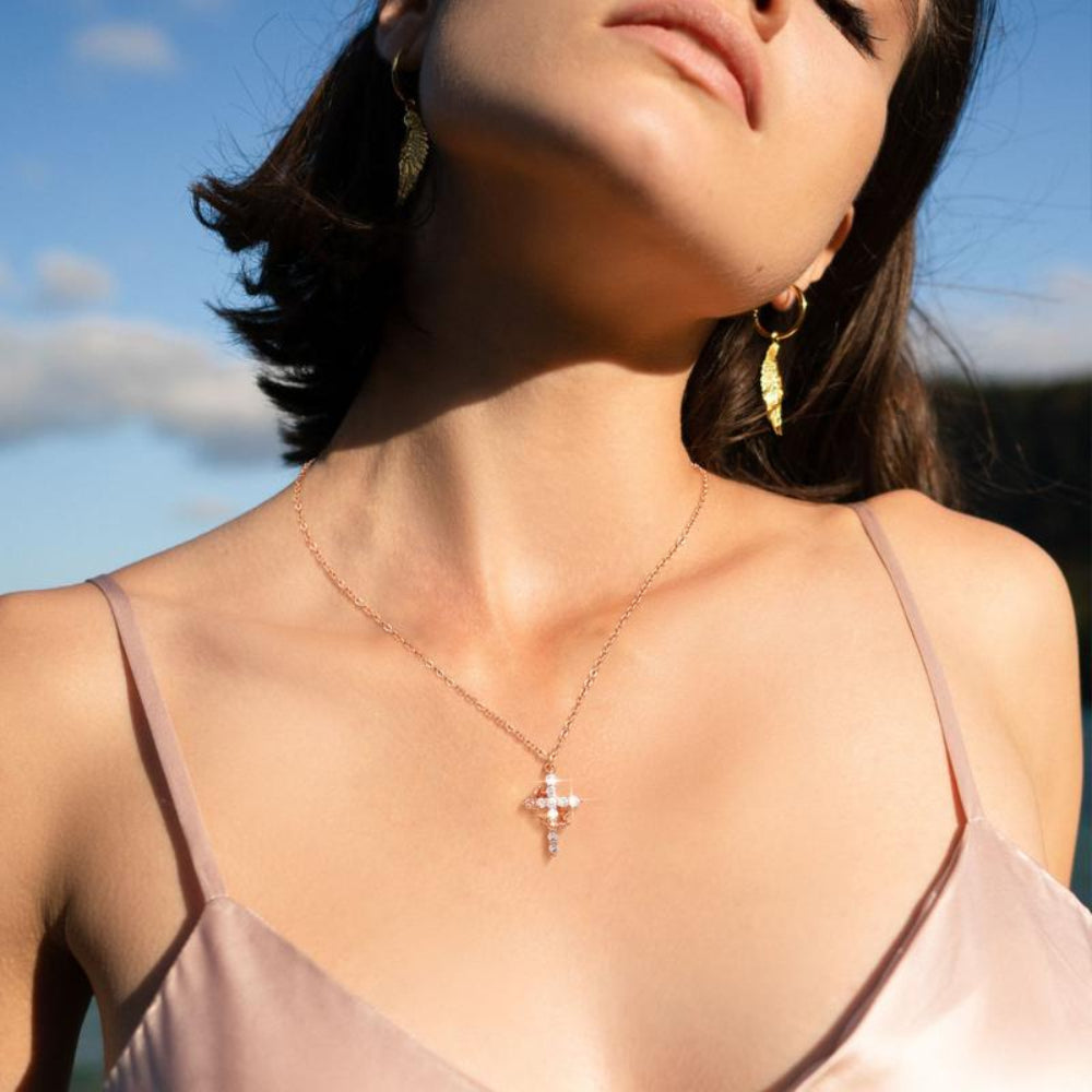 Crown Cross Pendant Necklace - Faith Jewelry Gift for Mother's Day