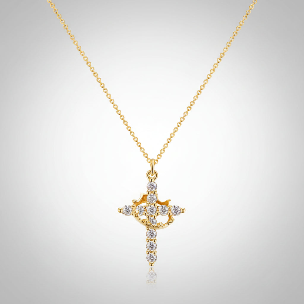 Crown Pendant Cross Necklace - Gold or Silver Faith Jewelry