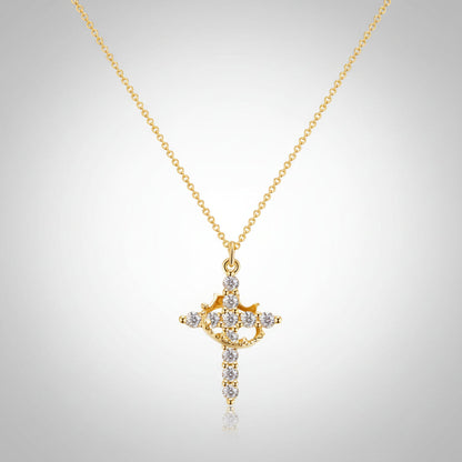 Crown Pendant Cross Necklace - Gold or Silver Faith Jewelry