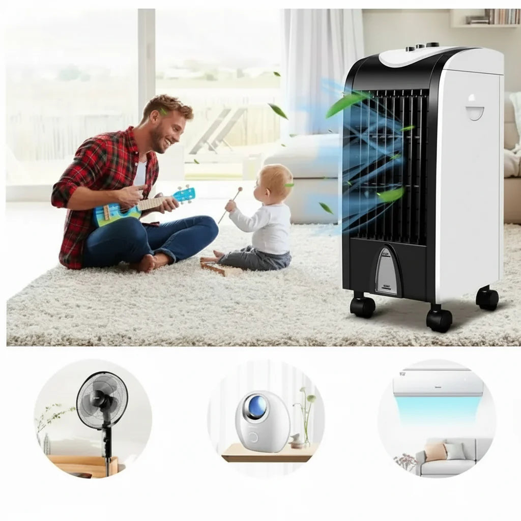 Compact Portable Evaporative Cooler - Refillable, Easy-to-Use Swamp Cooler