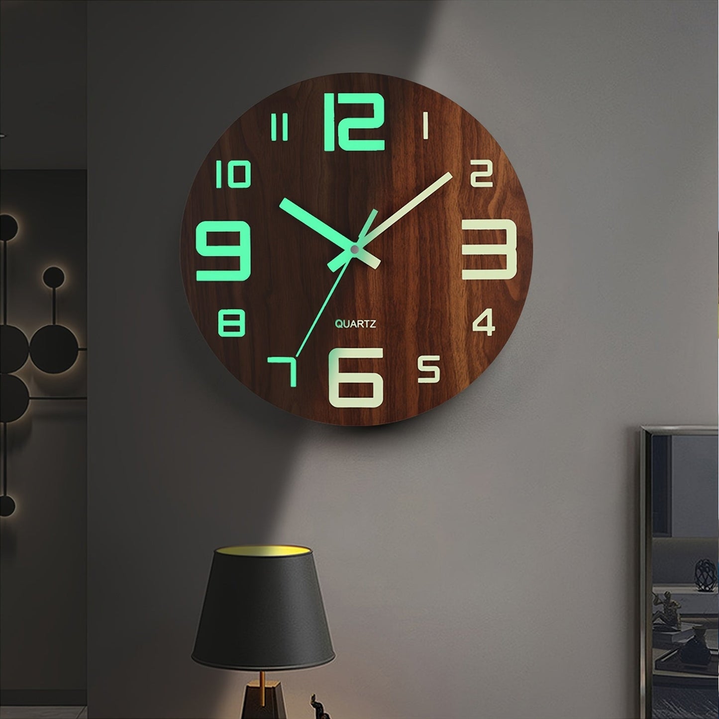 Walnut Glow-in-the-Dark Wall Clock - Silent, Elegant Wooden Design