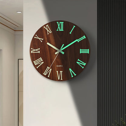 Walnut Glow-in-the-Dark Wall Clock - Silent, Elegant Wooden Design