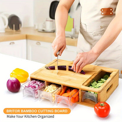 All-in-One Bamboo Cutting Board with Built-In Storage