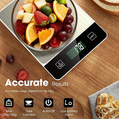 Digital Kitchen Scale – Stainless Steel, 22 lb Capacity for Precise Food Measurement