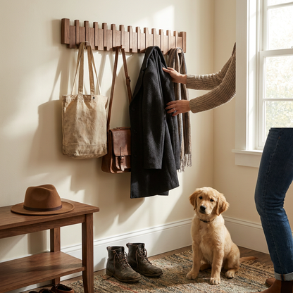 Decorative Wooden Wall Hook Rack in use