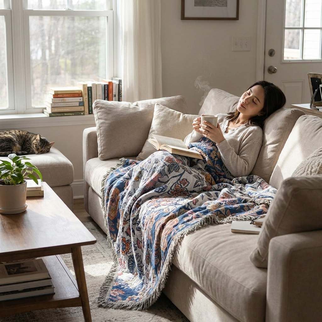 Cooling Floral Boho Sofa Throw Blanket in use