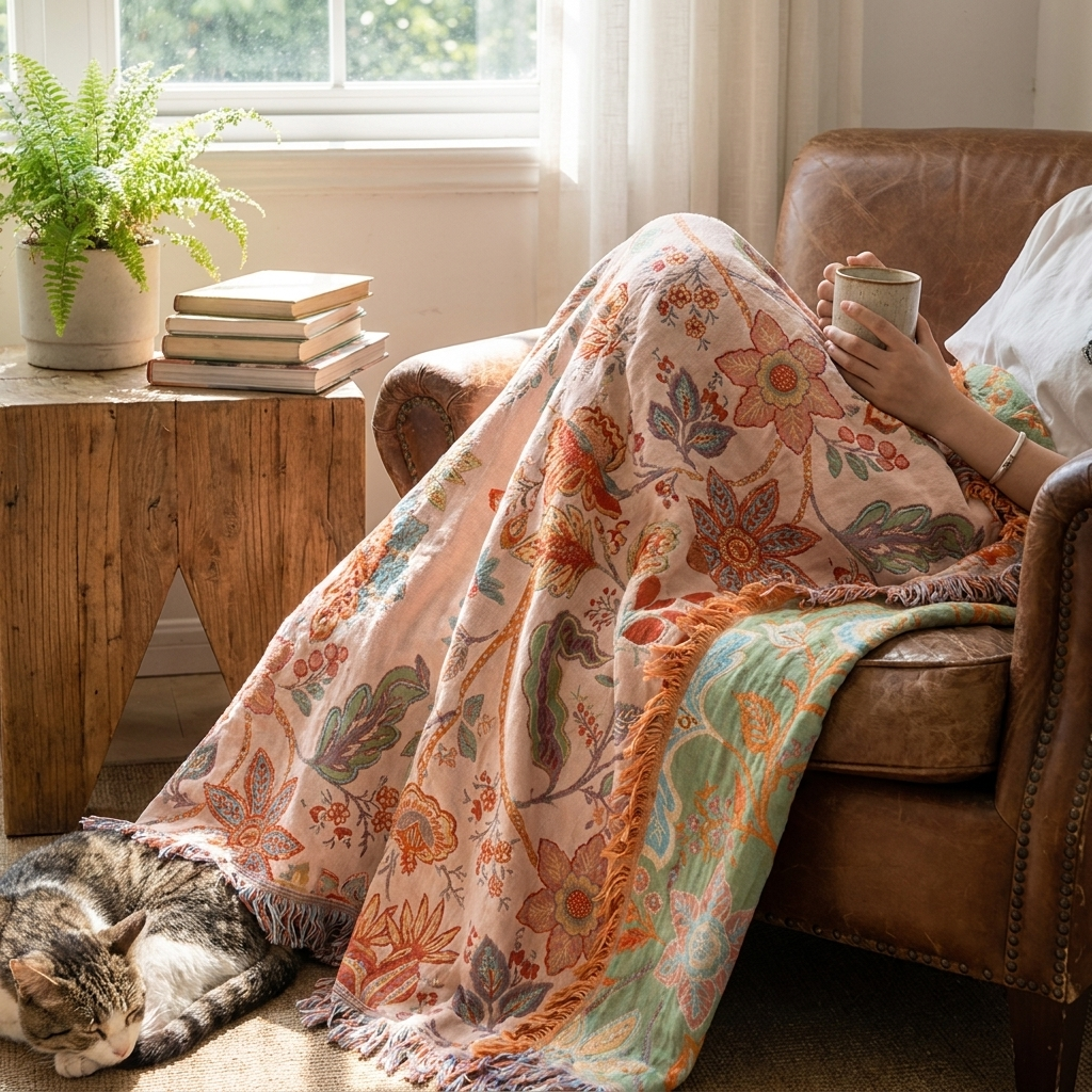 Boho Floral Throw Blanket