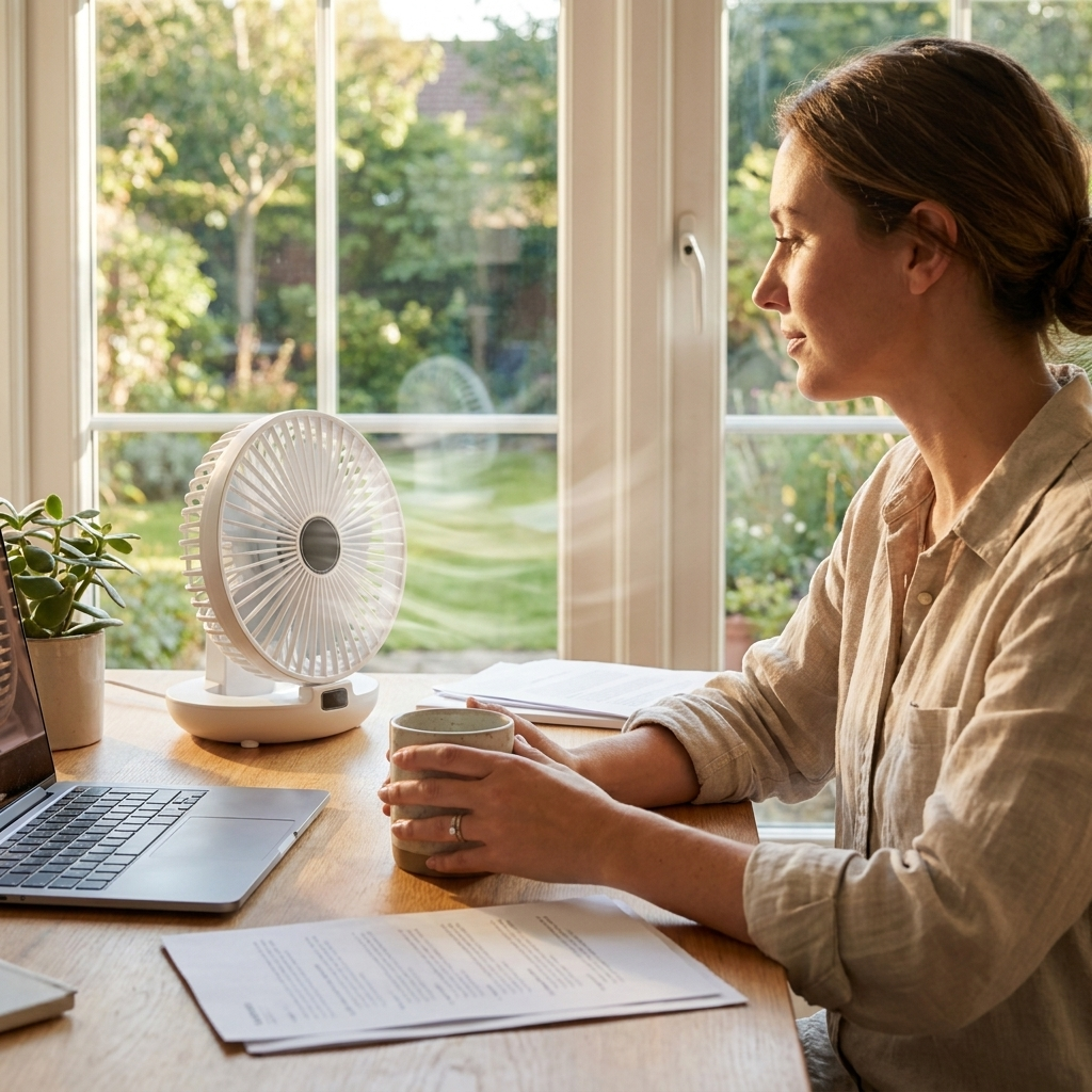 Oscillating Portable Mesh Fan in use