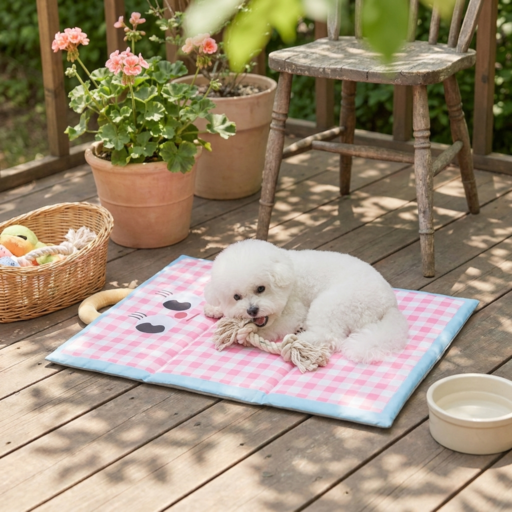 Foldable Pet Cooling Mat in use