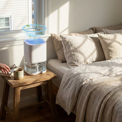 Compact Dehumidifier with Night Light in use