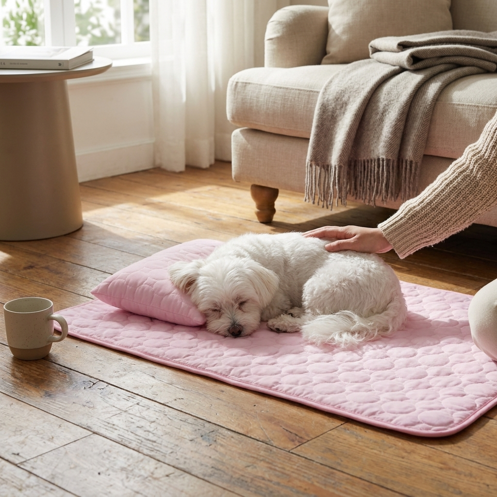 Foldable Cooling Dog Mat in use