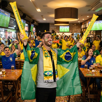 Brazil Flag Soccer Fan Kit Cape Scarf Horn lifestyle