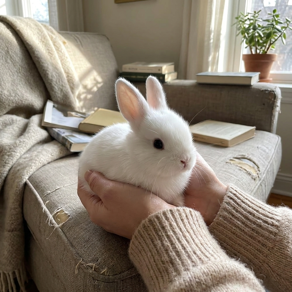 Charming Lifelike Sitting Bunny Figurine in lifestyle setting