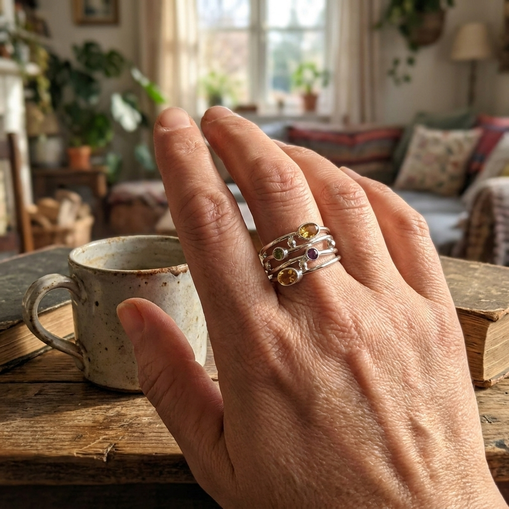 Adjustable Silver Birthstone Ring