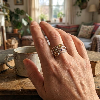 Adjustable Silver Birthstone Ring