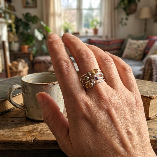 Adjustable Silver Birthstone Ring