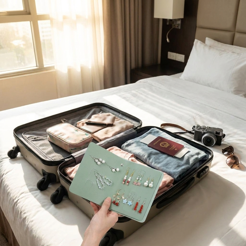 Foldable Travel Jewelry Organizer with Earring Holder