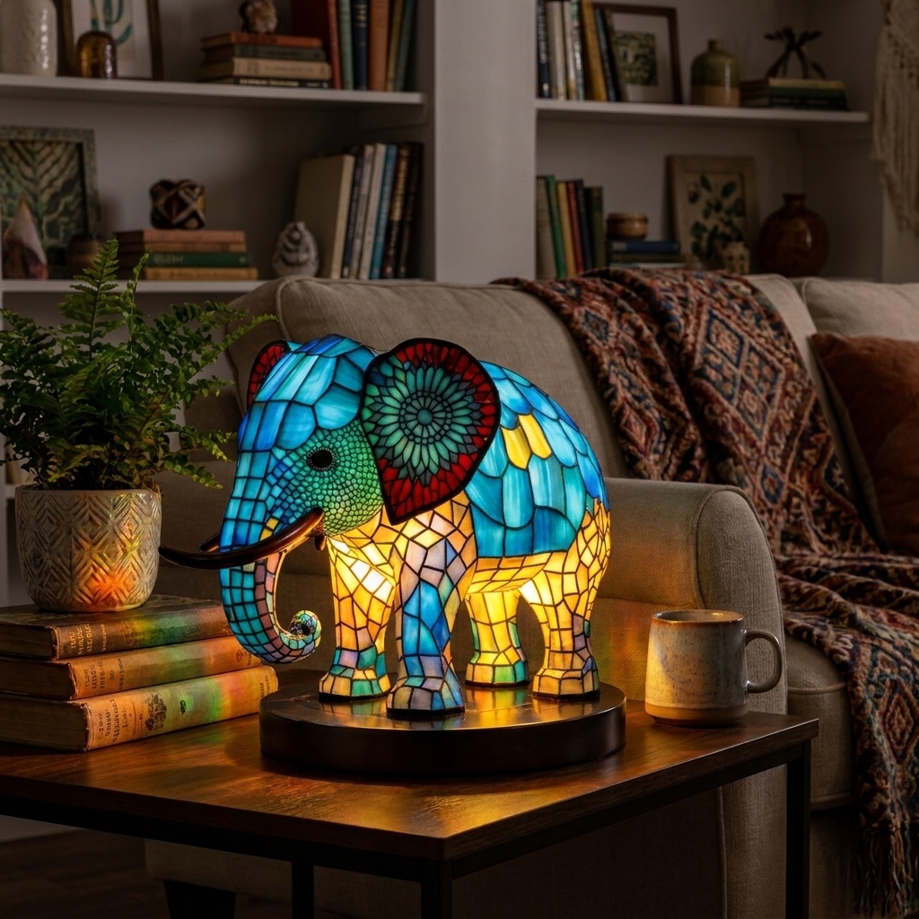Animal-Inspired Stained Glass Table Lamp