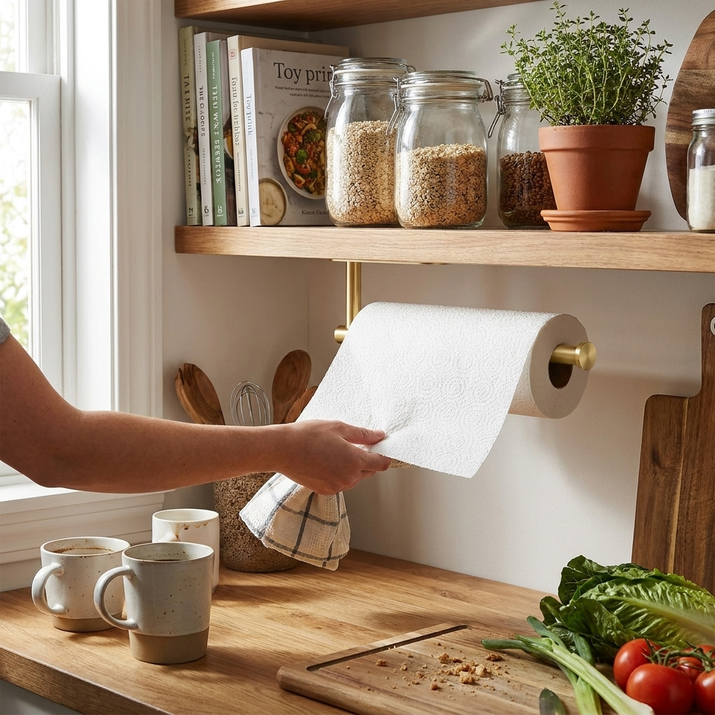 Black Stainless Steel Under-Cabinet Paper Towel Holder