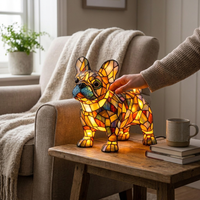 Colorful Stained-Glass Dog Table Lamp with LED Night Light for Bedroom