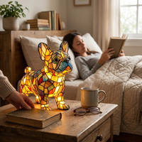 Colorful Stained-Glass Dog Table Lamp with LED Night Light