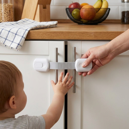 Easy-Install Child Safety Cabinet Locks with Adhesive Straps for Drawers & Doors