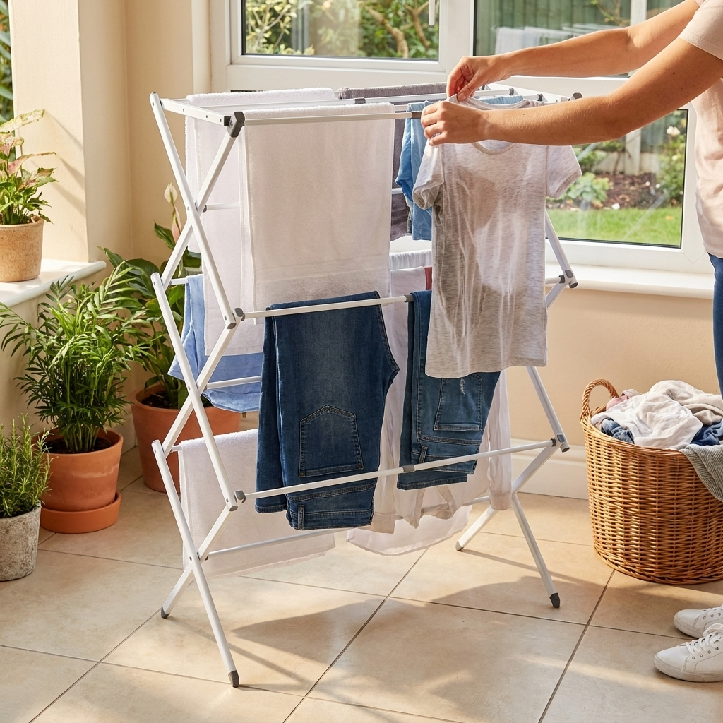 Foldable Chrome Laundry Drying Rack – Space-Saving, Durable Metal Construction
