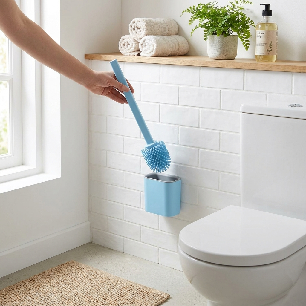 Flexible Silicone Toilet Brush with Wall-Mounted Holder