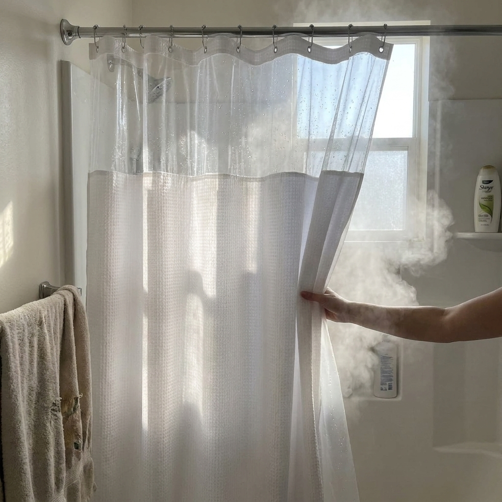 Geometric Waffle-Fabric Shower Curtain