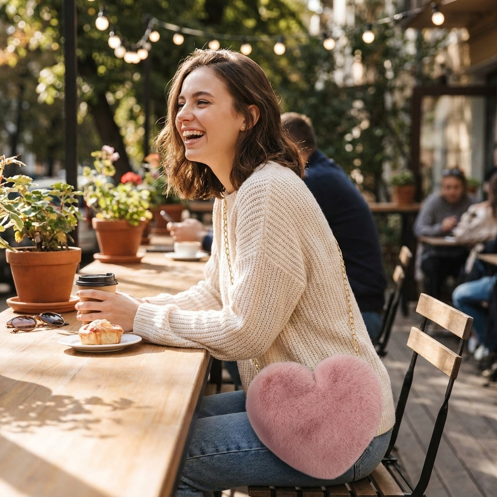 Faux Fur Heart Crossbody Bag