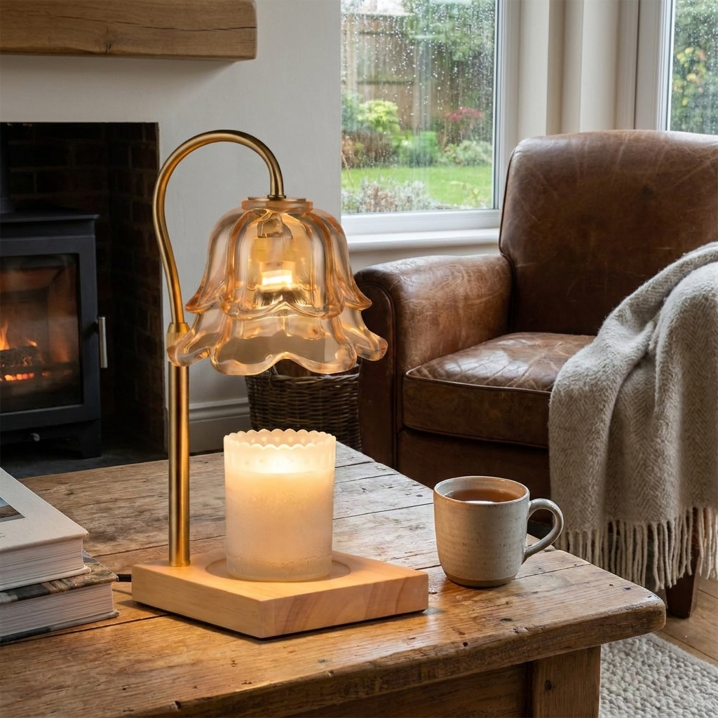 Gold Glass Flower Candle Warmer Lamp