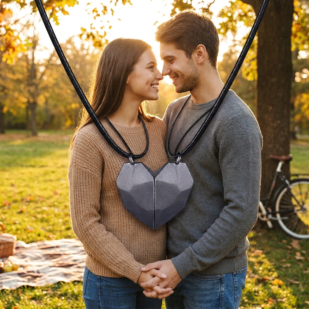 Couple's Magnetic Heart ECG Pendant Necklace Set