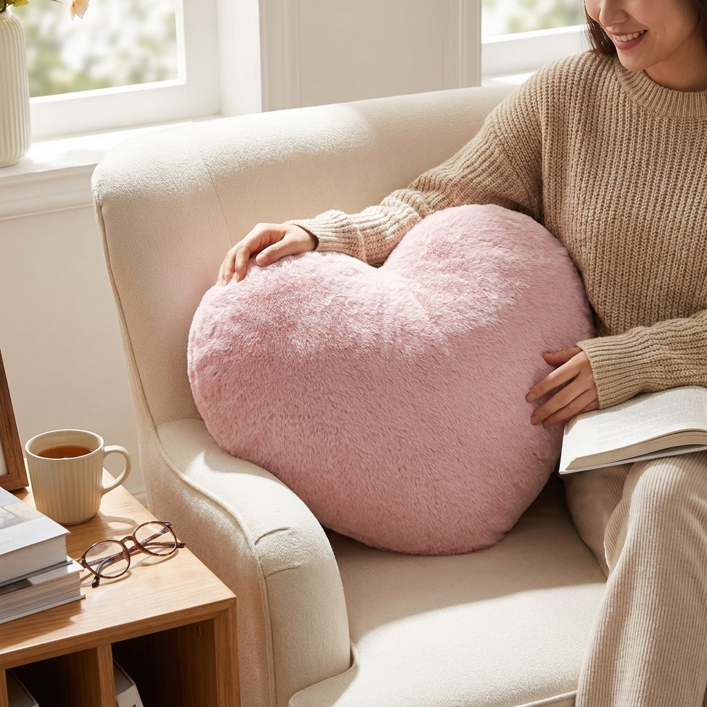 Heart-Shaped Plush Throw Pillow